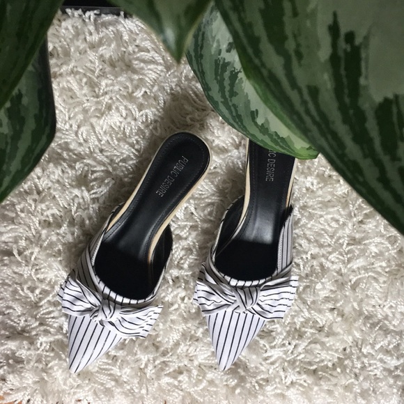 Pinstripe Bow Kitten Heels - Picture 1 of 4